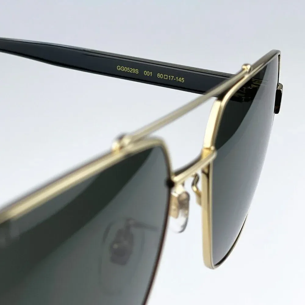 NEW Gucci GG0529S 001 Gold Black Grey Oversized Pilot Unisex Sunglasses